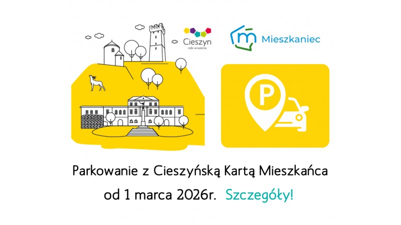 Grafika rysunkowa przedstawiająca budynki na Górze Zamkowej, grafika samochodu i znaczek lokalizacji. Znak logo: 